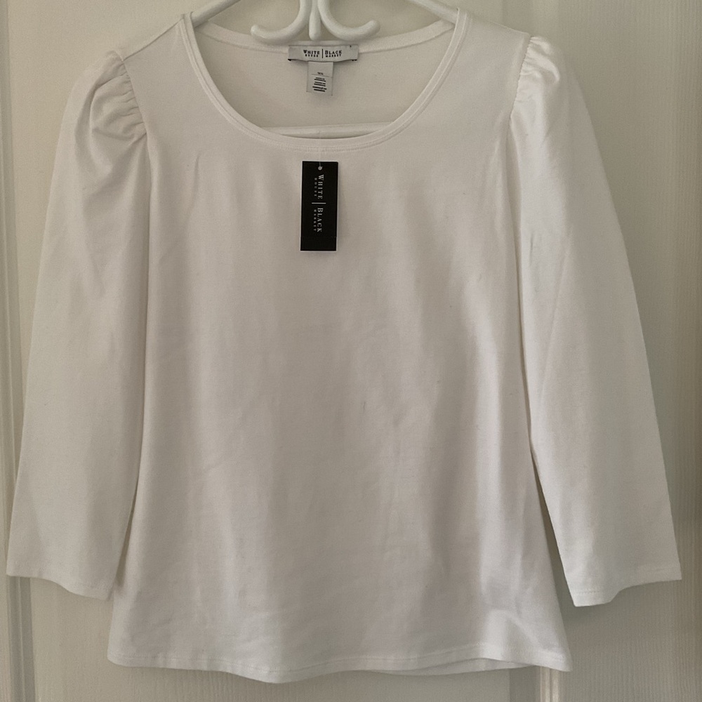 White House Black Market white long sleeve puff sleeve top NWT